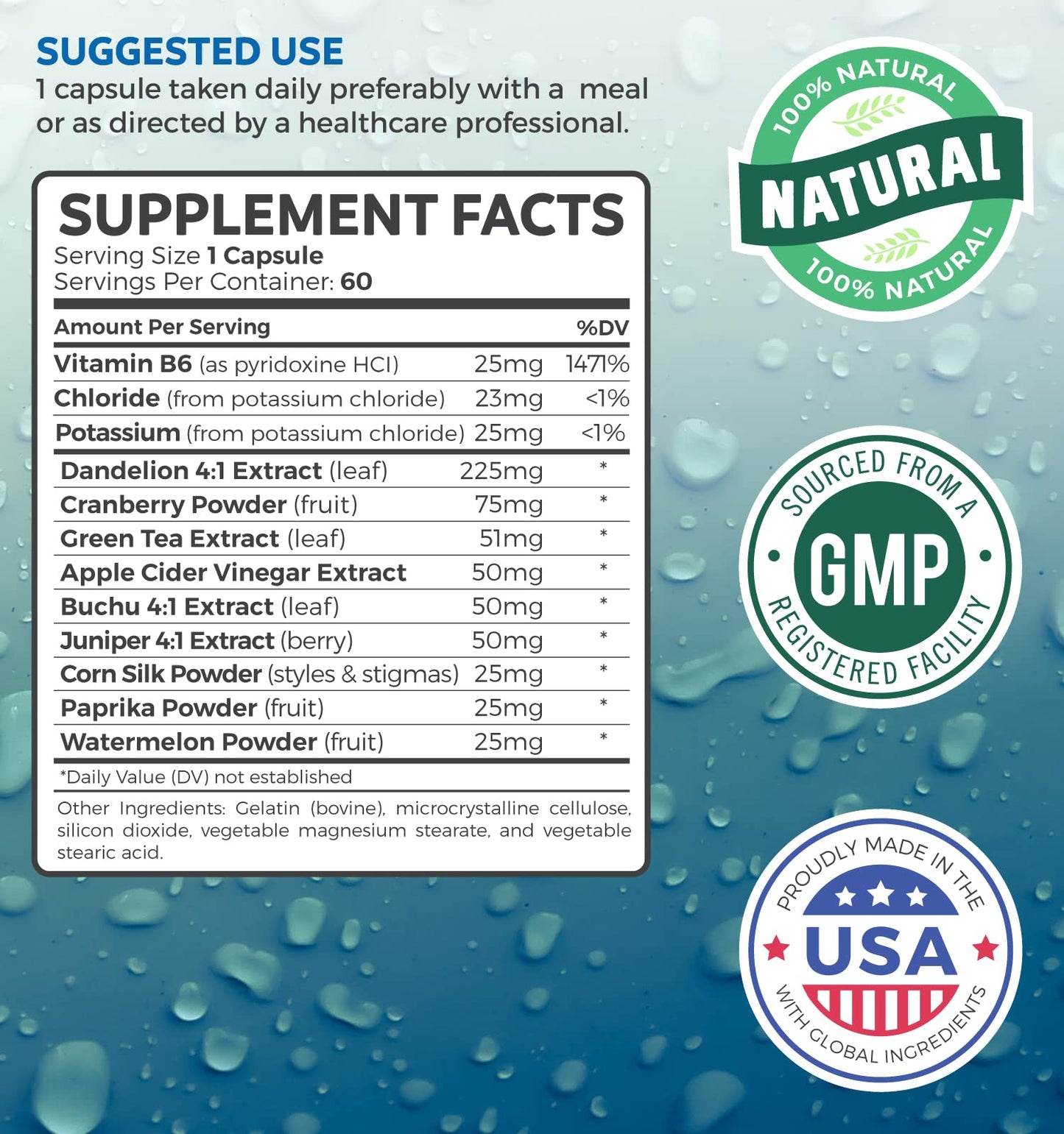 Natural Diuretic Water Pills (2 Month Supply) Relief from Bloating, Swelling, Water Retention, Water Weight Loss - Dandelion, Potassium, & Green Tea Herbal Supplement - for Women & Men - 60 Capsules