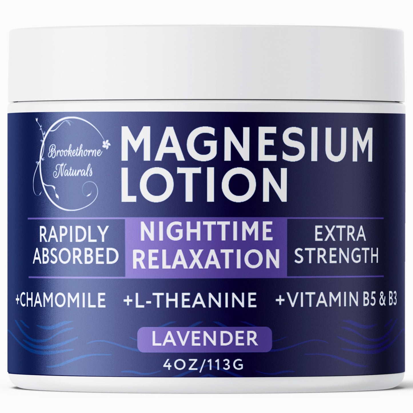Brookethorne Naturals Nighttime Magnesium Lotion for Sleep | Lavender Magnesium Cream with L-Theanine & Chamomile | Topical Cream for Relaxation Adults & Kids | Non-Greasy, Vegan, Made in USA | 4oz