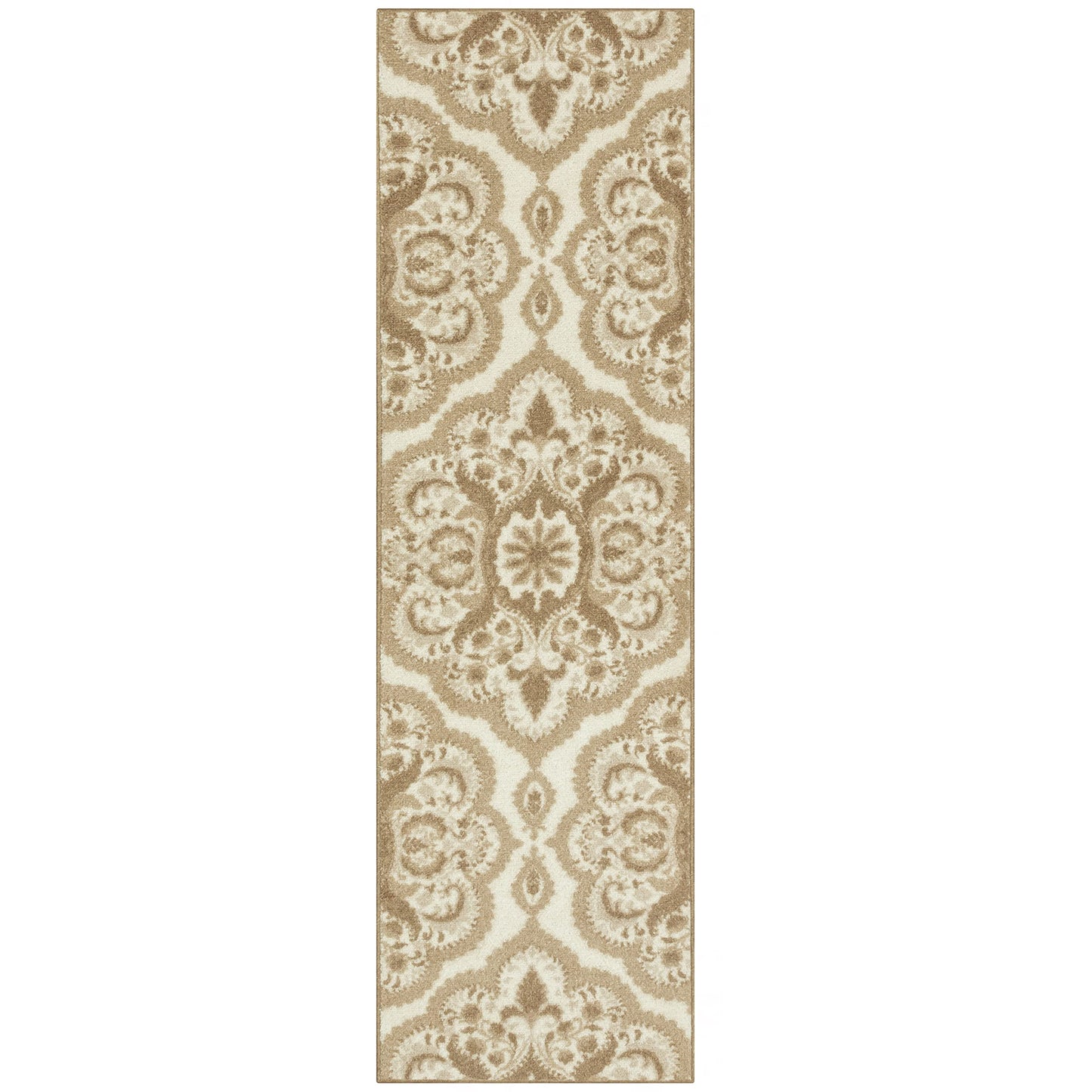 Maples Rugs Vivian Medallion Runner Rug - Made in USA - Washable, Non Slip, Indoor Carpet for Hallway, Kitchen, and Laundry Room, 2' x 6', Beige