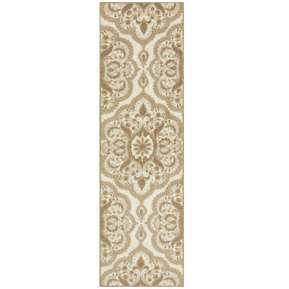 Maples Rugs Vivian Medallion Runner Rug - Made in USA - Washable, Non Slip, Indoor Carpet for Hallway, Kitchen, and Laundry Room, 2' x 6', Beige