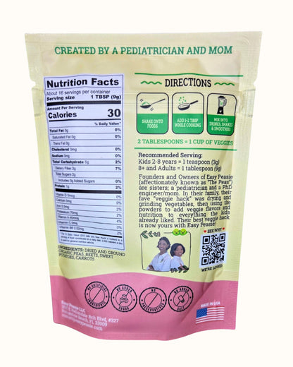 Easy Peasie Organic Veggie Powder Blends for Kids and Picky Eaters | Vegetable Powder Additive for Meals and Smoothies - Red (5oz Pouch)
