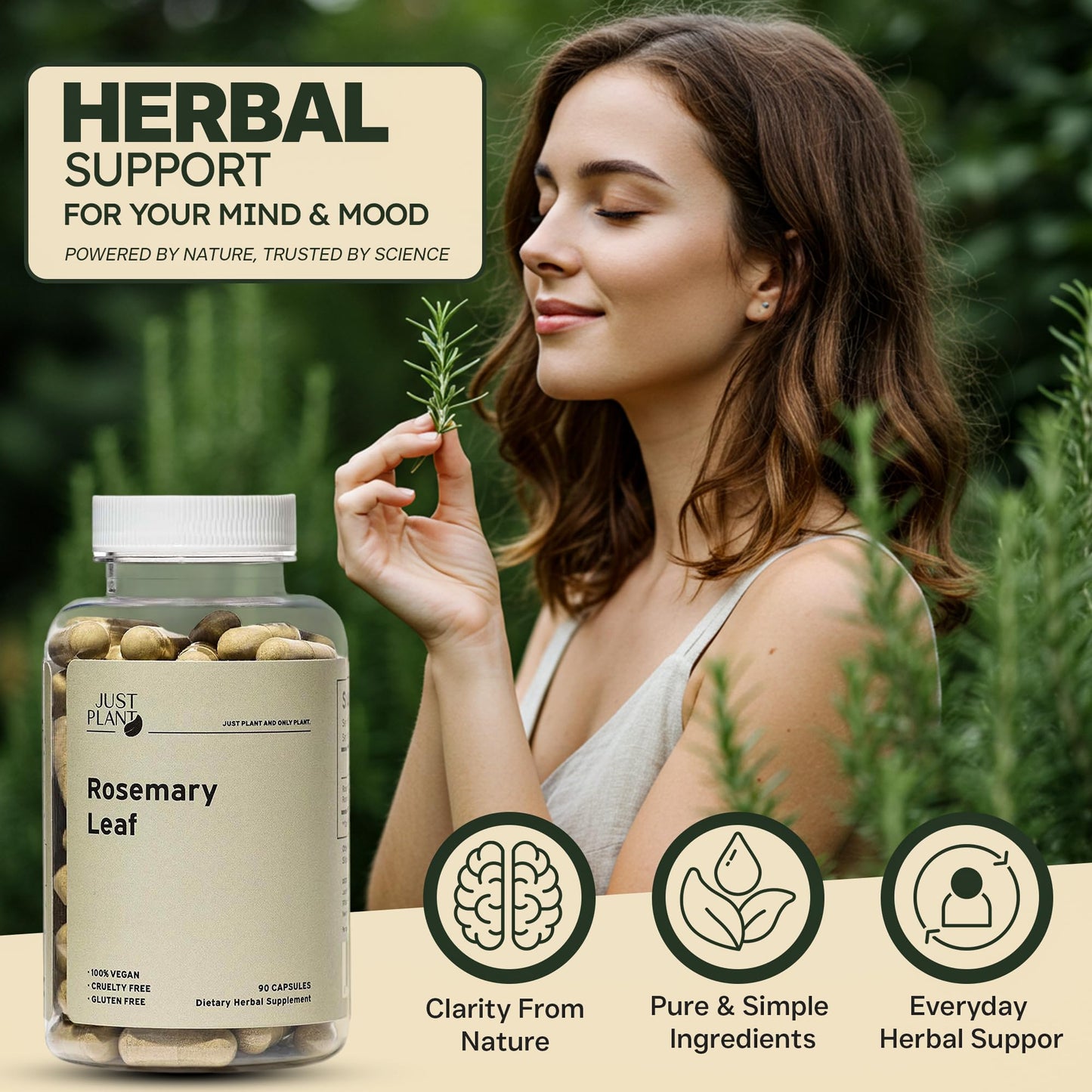 Rosemary Leaf Extract 500mg, 90 Vegan Capsules, Herbal Supplement for Memory, Focus, Digestion, Inflammation & Hair Health, Gluten-Free, Plant-Based