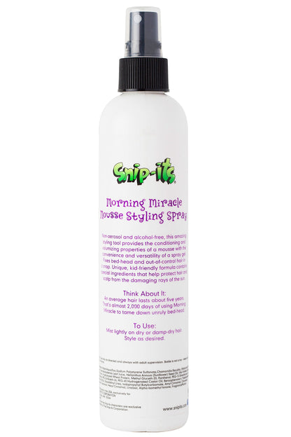 Snip-its Morning Miracle Natural Hair Mousse Spray 10oz | Light Hold Kids Styling Product - Tropical Scented Gel Alternative for Unruly Curly Hair - Made in USA | Salon Quality