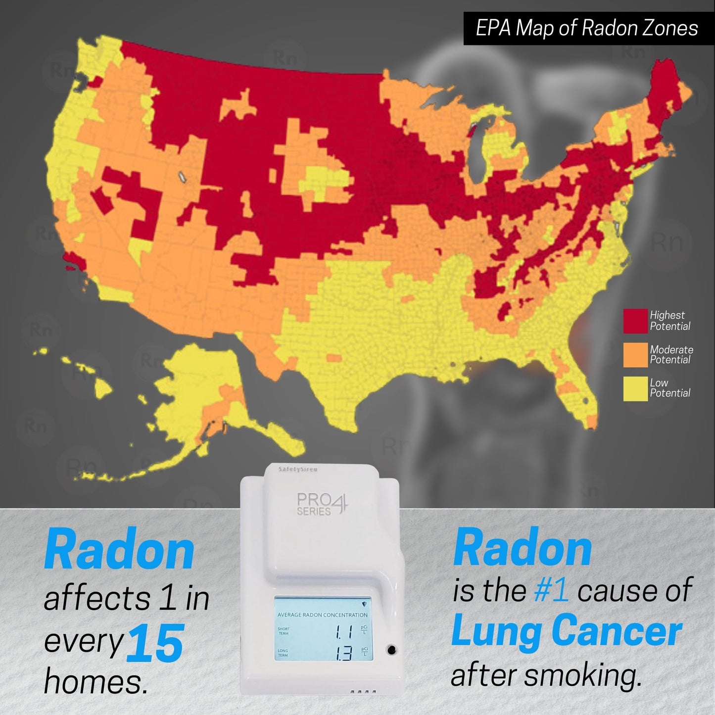 Safety Siren Pro4 Radon Detector – Continuous Radon Gas Monitoring for Home, Basement, Garage, Office & Commercial Use | Short & Long-Term Radon Detection | Made in USA, Since 1993