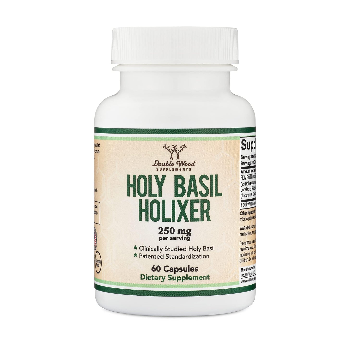 Tulsi Holy Basil Capsules (Holixer Formula) - World's Only Clinically Studied Holy Basil Leaf Extract (Clinically Shown Results After 60 Days of Use) for Mood and Relaxation by Double Wood