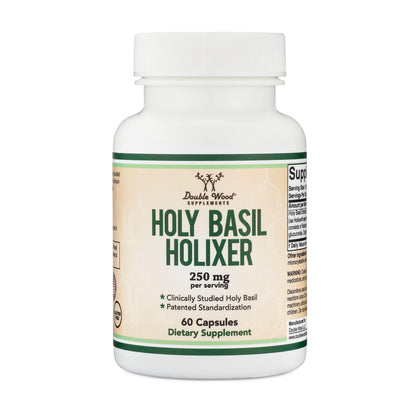 Tulsi Holy Basil Capsules (Holixer Formula) - World's Only Clinically Studied Holy Basil Leaf Extract (Clinically Shown Results After 60 Days of Use) for Mood and Relaxation by Double Wood