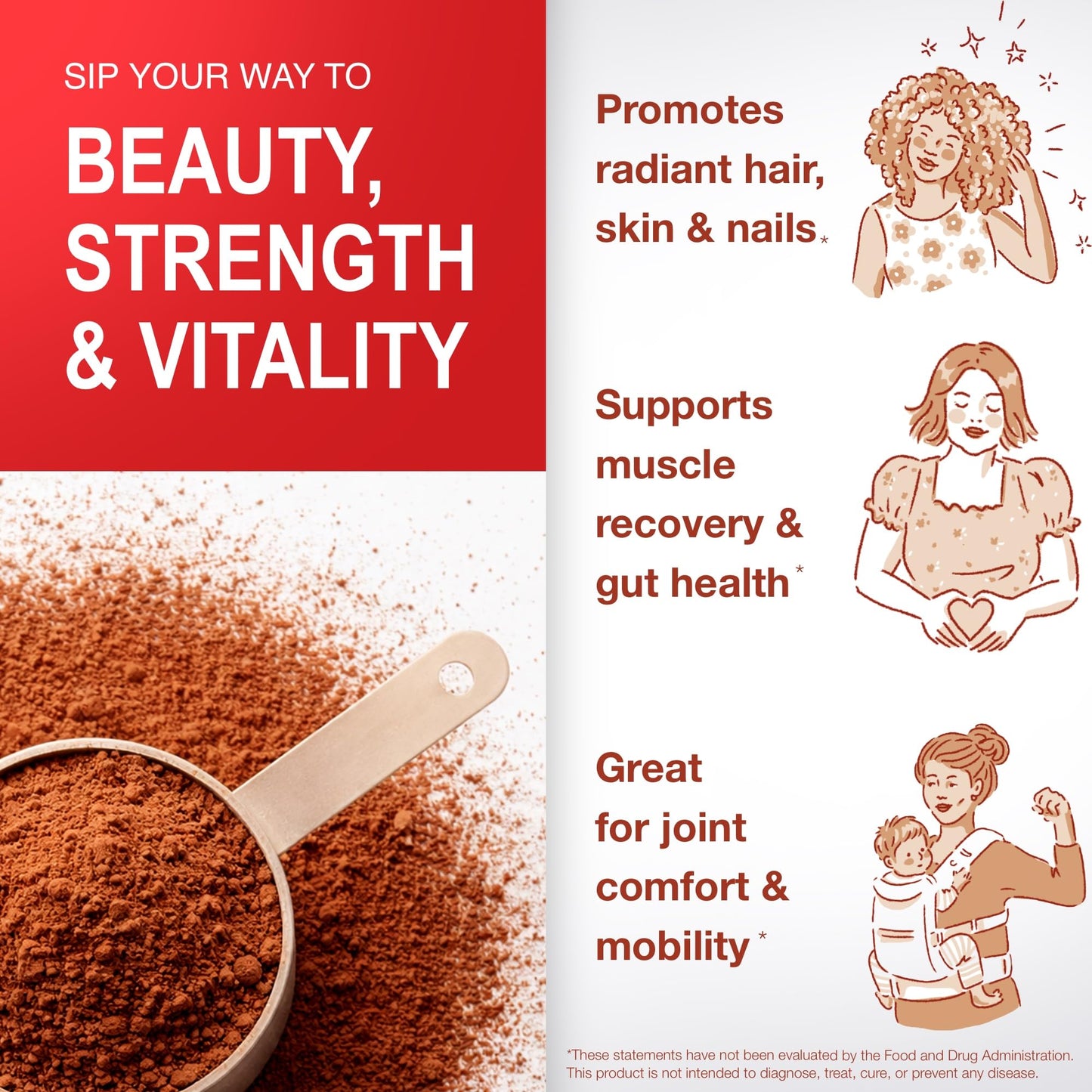 Mama Natural Hot Chocolate Multi Collagen Protein Powder, Made with Organic Cacao, Types 1, 2, 3, 4, 5, 10 Collagen Peptides Powder - Grass Fed Beef, Wild Fish Marine & USA Eggshell - 16 Servings