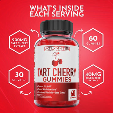 Atlantis Nutrition Tart Cherry Gummies with Celery Seed Extract - Advanced Uric Acid Cleanse for Immediate Gout Relief, Joint Relief & Recovery | Powerful Antioxidant with Joint Support - 60 Gummies