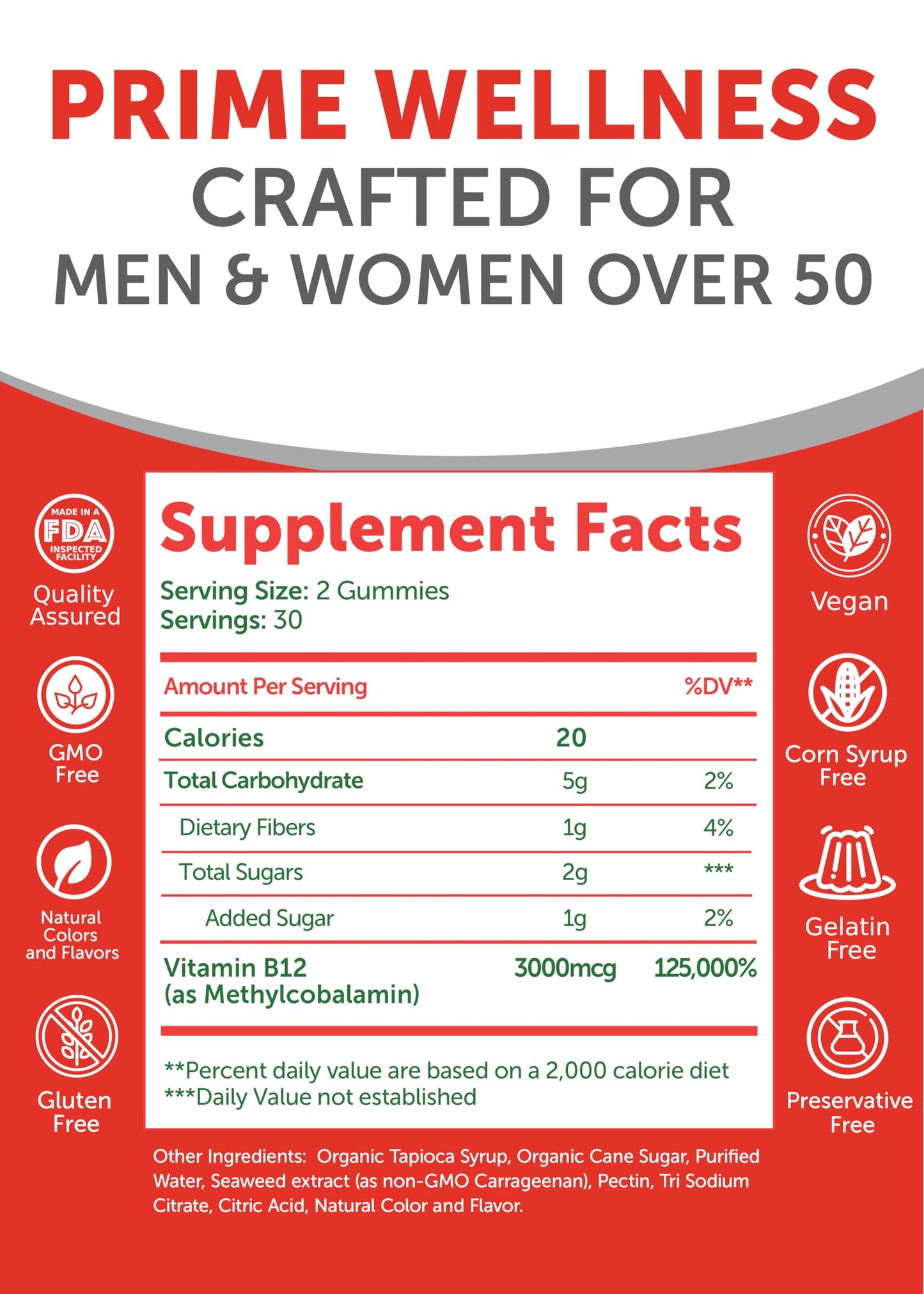 Lunakai USA Made Vitamin B12 Gummies for Adults 50+, Non-GMO B12 for Energy & Vitality Boost, Delicious Orange Flavor, 60ct
