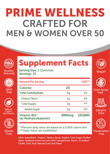 Lunakai USA Made Vitamin B12 Gummies for Adults 50+, Non-GMO B12 for Energy & Vitality Boost, Delicious Orange Flavor, 60ct