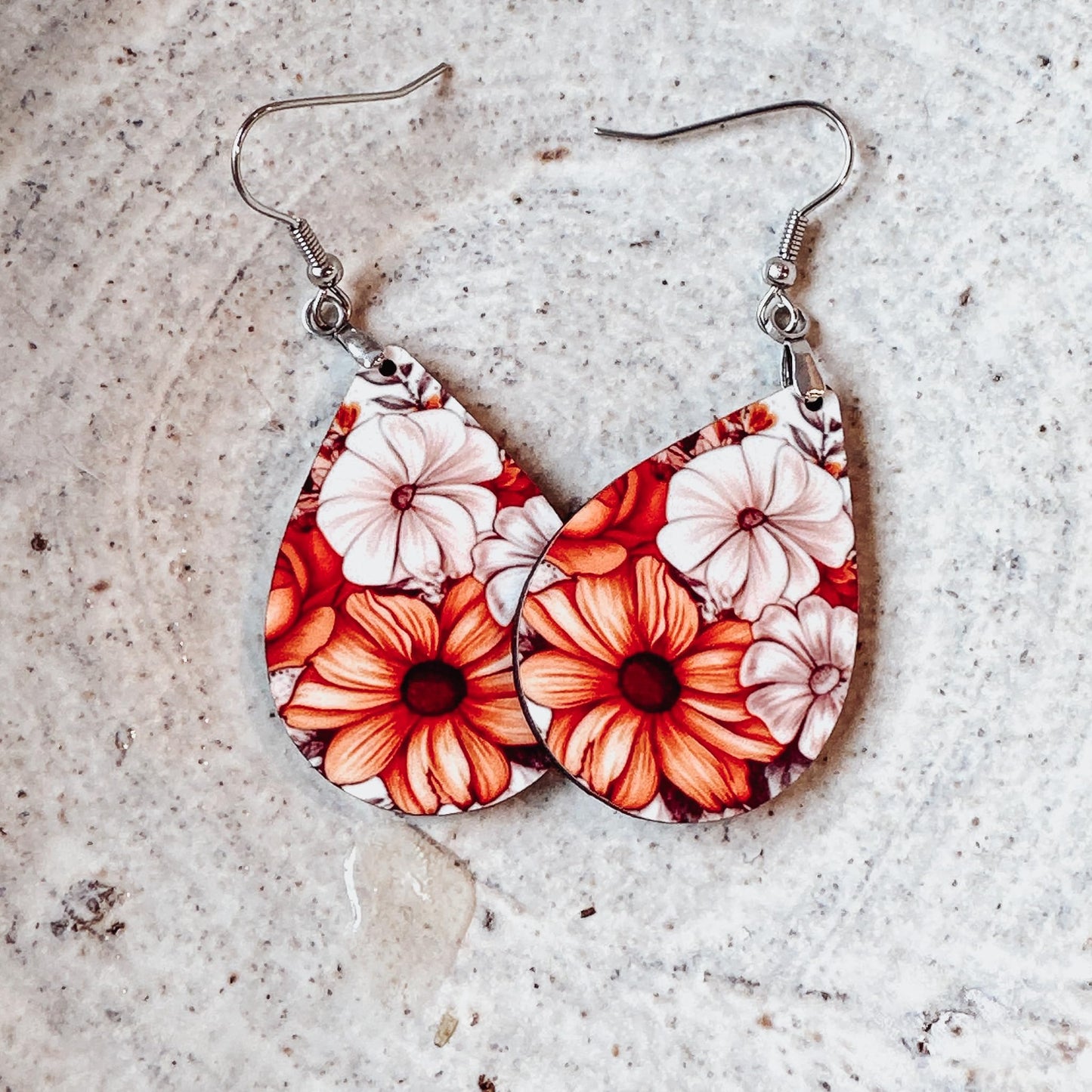 Burnt Orange Earrings for Women Fall Autumn Thanskgiving Lightweight Teardrop Dangle Fun Colorful Statement Jewelry Handmade by the Painted Pug (Fall Boho Floral)