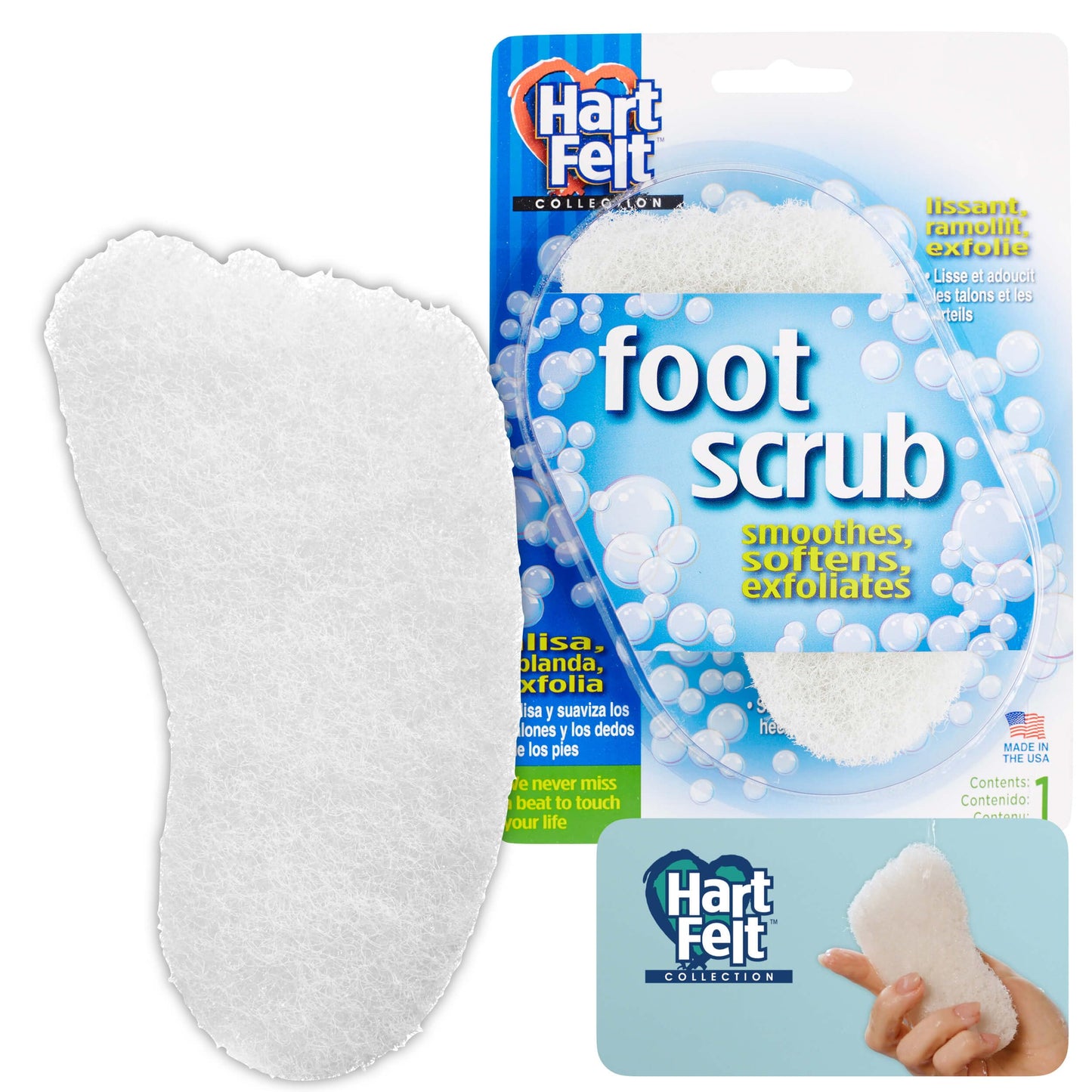 HartFelt Foot Exfoliating Sponge | Chemical-Free Foot Scrubbers for Smooth & Soft Feet | Gentle Sponge Pad for Callus Removal, Dead Skin & Cleansing | Made in USA