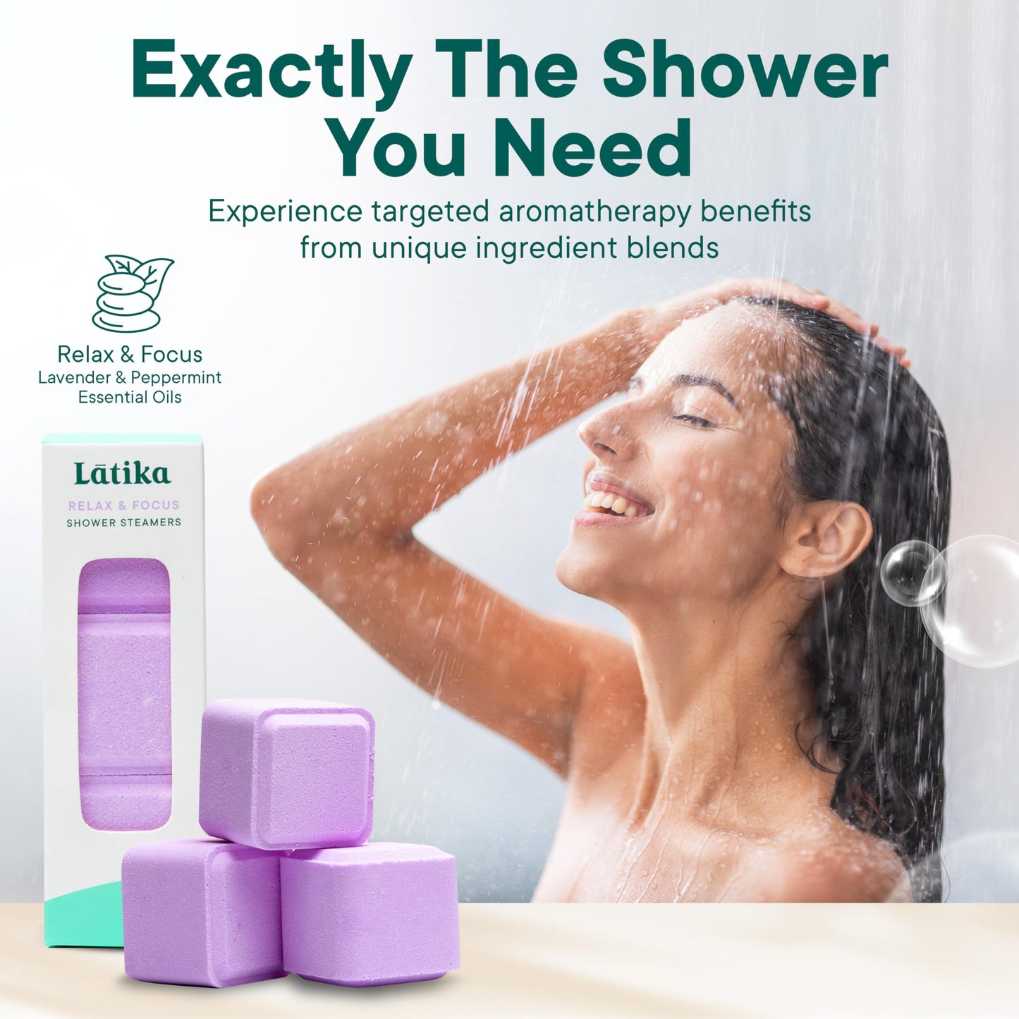 Latika Aromatherapy Shower Steamers - Relax & Focus Pack with Lavender Peppermint Essential Oils - Stress and Anxiety Relief Tablets - Shower Essentials for Women and Men - Relaxing Aromatherapy Gifts