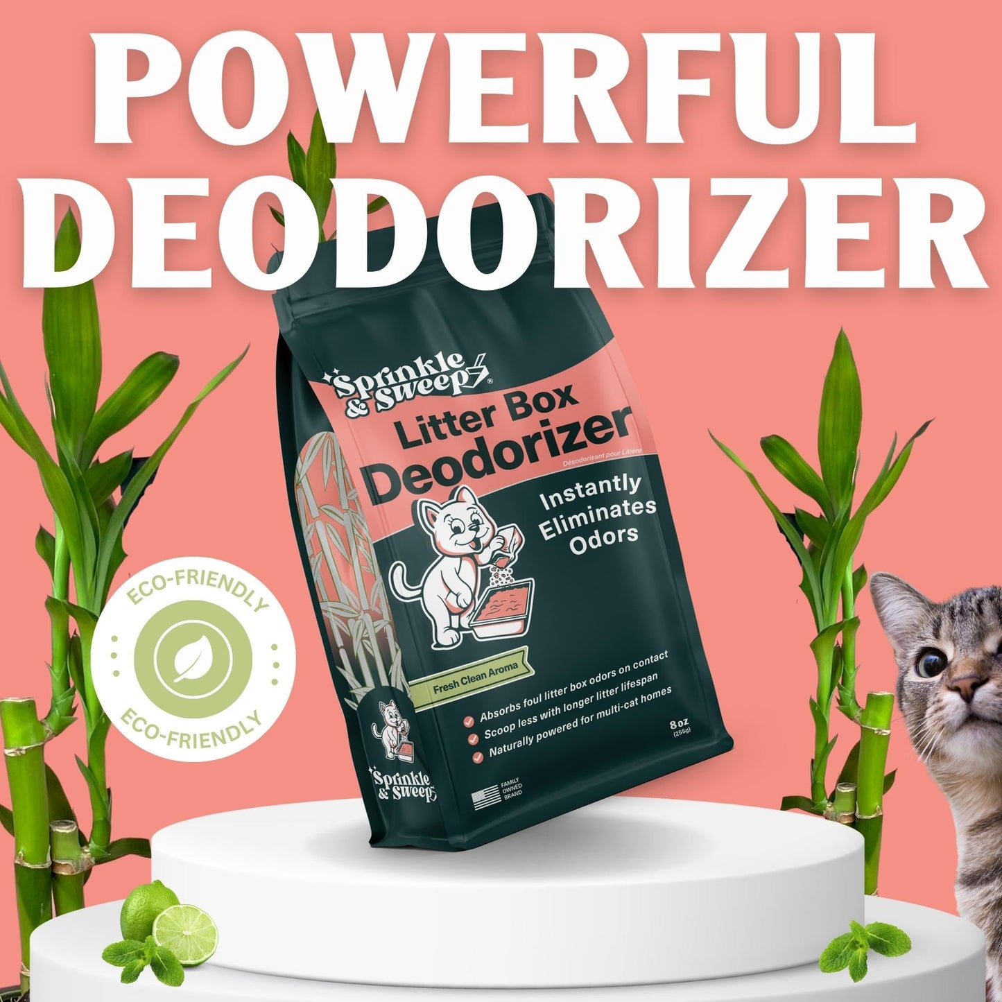 Sprinkle & Sweep Litter Box Deodorizer - Cat Litter Deodorizer Non Toxic and Safe for Kittens - Instantly Eliminates Foul Smells and Urine Odors (1 Bag + Speed Sifter)