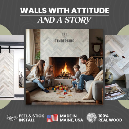 TIMBERCHiC 100% Wood Wall Planks - Made in USA - Peel-and-Stick Wall Panels for Interior Decor - DIY Adhesive Wall Panels, Coastal White (3" x 10 Sq Ft)
