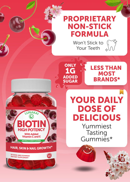 Lunakai Biotin & Elderberry Gummies Bundle - Gummy for Hair Growth, Skin Glow and Stronger Nails with Vitamin C and E - Immune Support Supplement for Adults and Kids