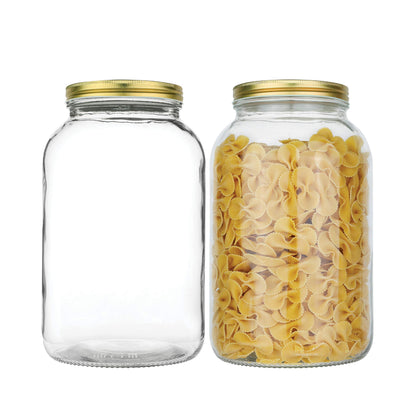 kitchentoolz 2 Pack - 1 Gallon Glass Mason Jar Wide Mouth with Airtight Metal Lid - Safe for Fermenting Kombucha Kefir - Pickling, Storing and Canning- BPA-Free Dishwasher Safe- Made in USA