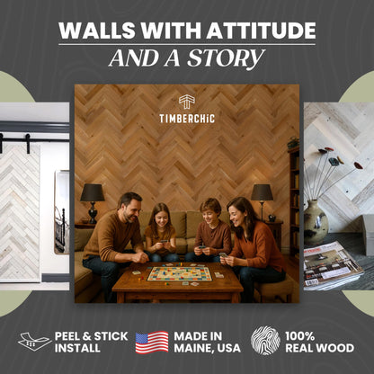 Timberchic 100% Wood Wall Planks - Made in USA - Peel-and-Stick Panels for Interior Decor - DIY Adhesive Wall Panels, Golden Oak (3" x 10 Sq Ft)