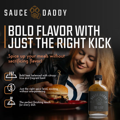 Sauce Daddy | Lime & Basil Hot Sauce | Gluten Free Sauces with no Allergens | All Natural Ingredients Containing Garlic, Vinegar, Lime Juice makes an Organic Hot Sauce Made in the USA. (6.7 Fl Oz)