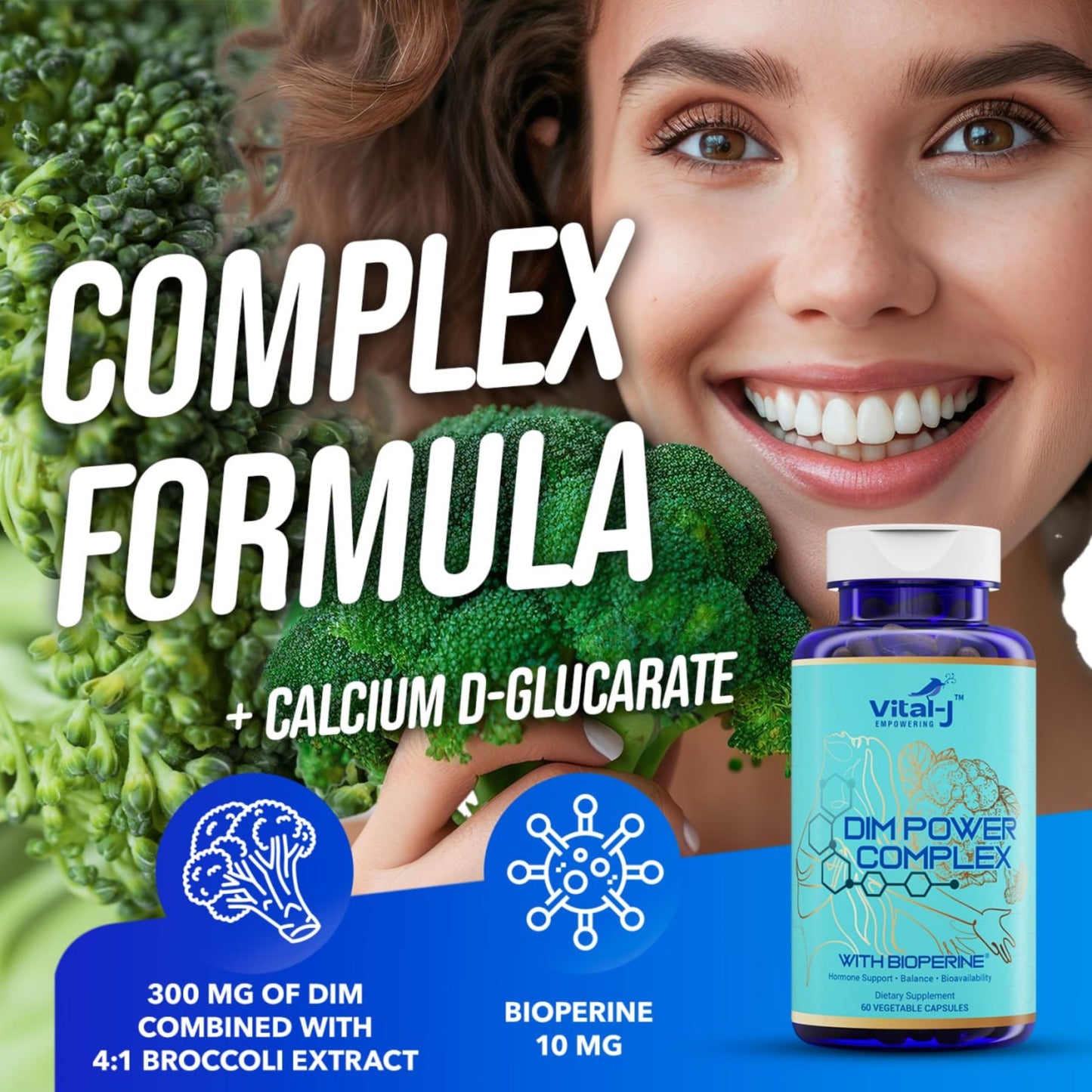 4-in-1 DIM Potent Complex 300mg - Estrogen Balance and Metabolism, Energy & Menopause Support Supplement with Bioperine (x4), Calcium and Broccoli Extract - for Women and Men 30 Servings