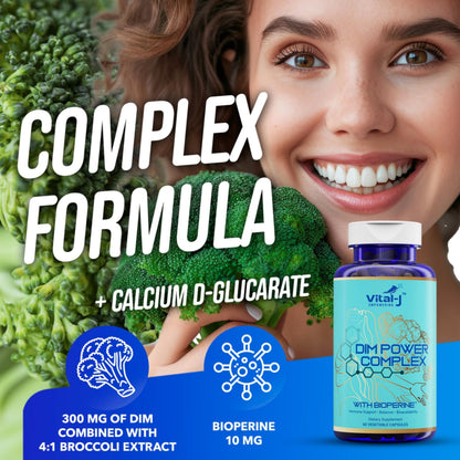 4-in-1 DIM Potent Complex 300mg - Estrogen Balance and Metabolism, Energy & Menopause Support Supplement with Bioperine (x4), Calcium and Broccoli Extract - for Women and Men 30 Servings