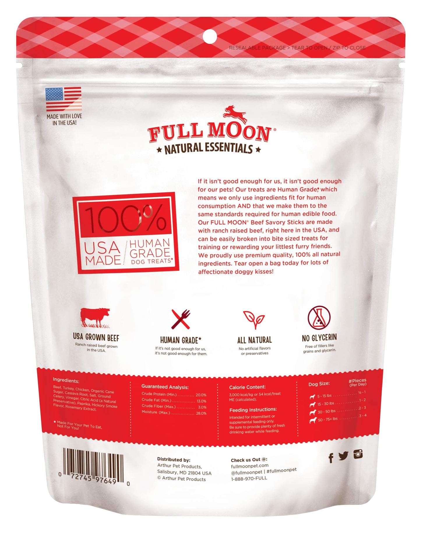 Full Moon All Natural Human Grade Dog Treats, Essential Beef Savory Sticks, 22 Ounce, 1.375 Pound (Pack of 1)