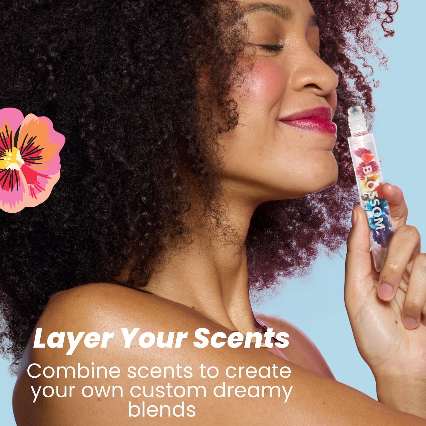 Blossom Roll on Perfume for Women Alcohol Free Rollerball Perfume Oil with Essential Oils, Infused with Real Flowers, Made in USA, 0.20oz (Rose, Violet, Lily, Magnolia, Amber, Cedarwood) Rainbow Rose
