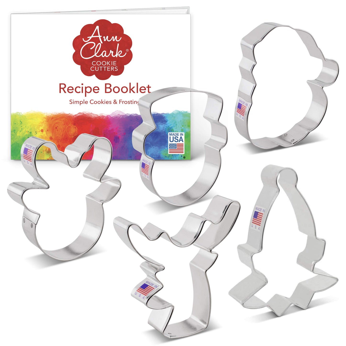 Ann Clark Cookie Cutters Faces of Christmas Cookie Cutters 5-Pc. Set Made in the USA, Santa Face, Reindeer Faces, Snowman Face, Elf Face