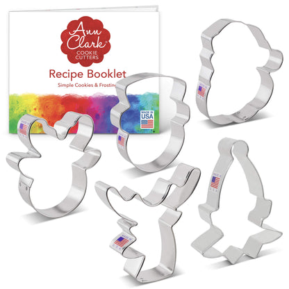 Ann Clark Cookie Cutters Faces of Christmas Cookie Cutters 5-Pc. Set Made in the USA, Santa Face, Reindeer Faces, Snowman Face, Elf Face