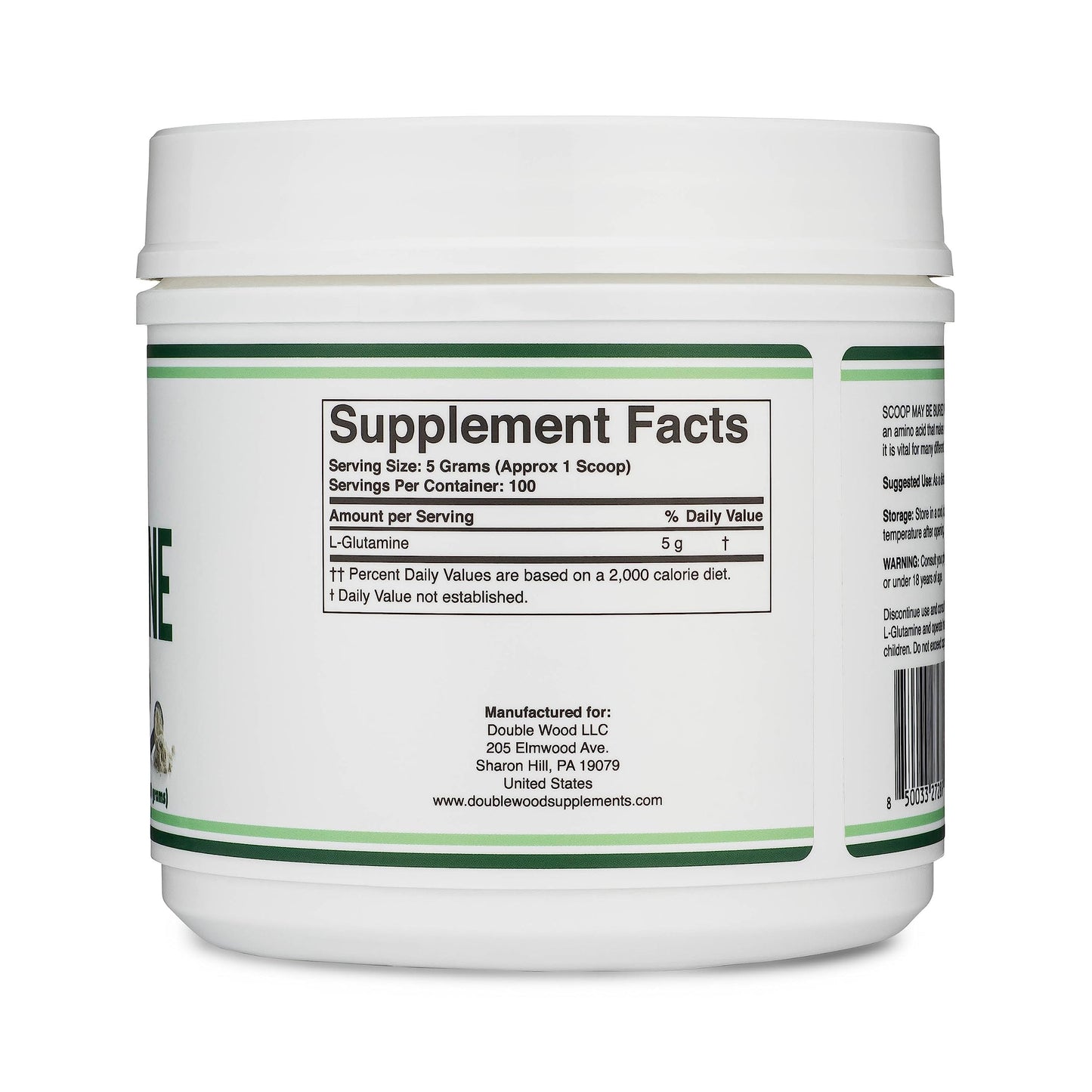 L Glutamine Powder 1.1lbs (100 Servings of 5 Grams Each - Third Party Tested L-Glutamine Powder) Unflavored, Keto, Vegan Friendly (with Scoop) for Exercise Endurance and Gut Health by Double Wood