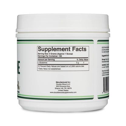 L Glutamine Powder 1.1lbs (100 Servings of 5 Grams Each - Third Party Tested L-Glutamine Powder) Unflavored, Keto, Vegan Friendly (with Scoop) for Exercise Endurance and Gut Health by Double Wood