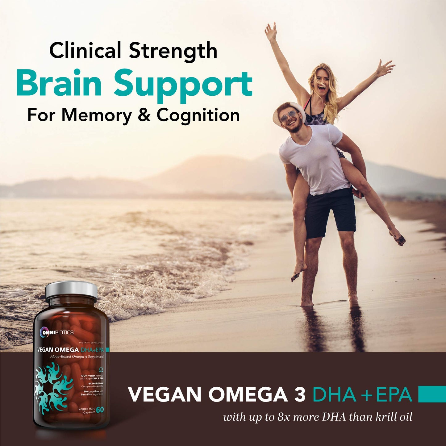 OmniBiotics Vegan Omega 3 DHA EPA Supplement – MD-Certified Prenatal Supplement with 8X More DHA Than Krill Oil, Fish-Free, Non-GMO – 60 Vegan Capsules