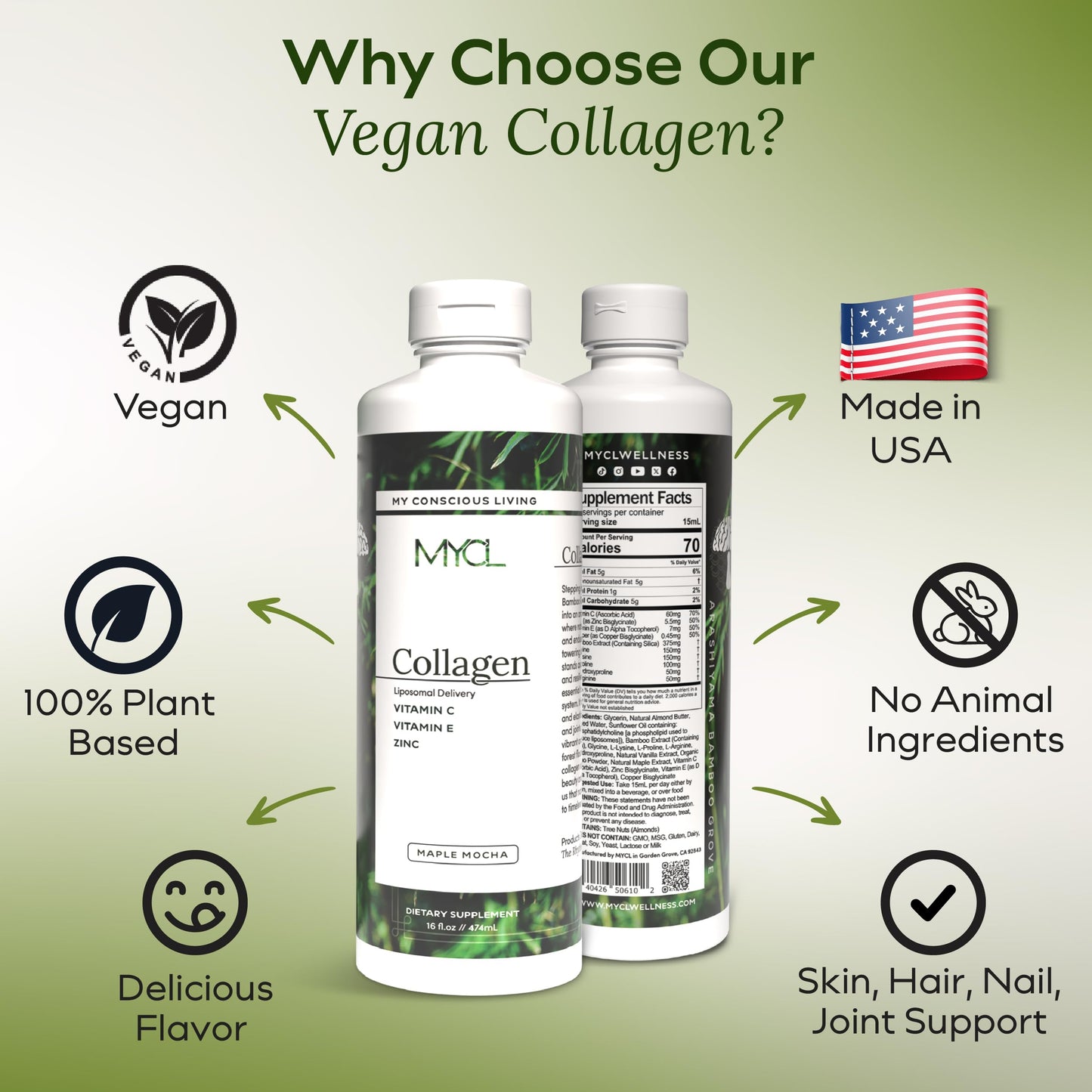 Liquid Collagen for Women - Vegan Collagen Liposomal Supplement - Ultra Absorption, Plant Based with Bamboo Extract, Vitamin C, Amino Acids - Skin, Hair, Nail, Joint Support - Maple Mocha 30 Servings