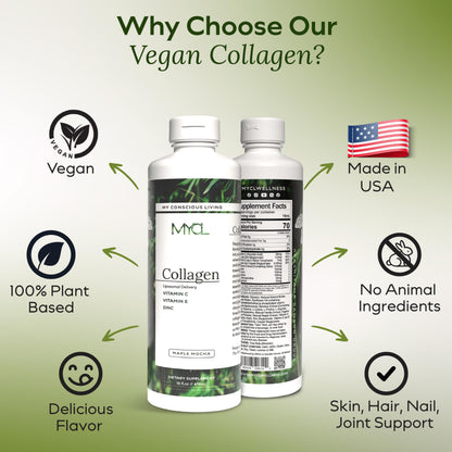 Liquid Collagen for Women - Vegan Collagen Liposomal Supplement - Ultra Absorption, Plant Based with Bamboo Extract, Vitamin C, Amino Acids - Skin, Hair, Nail, Joint Support - Maple Mocha 30 Servings