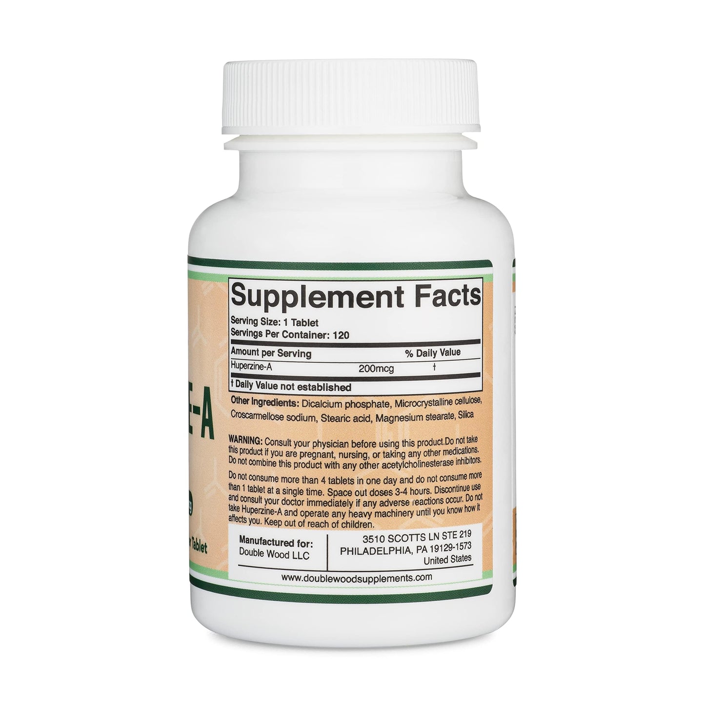 Huperzine A 200mcg (Third Party Tested) 120 Tablets, Brain Supplement to Promote Acetylcholine (Acetylcholinesterase Inhibitor) - Supports Memory and Focus by Double Wood