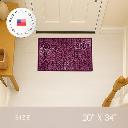 Maples Rugs Pelham Transitional Area Rugs - Made in USA - Washable, Non Slip, Indoor Carpet for Entryway, Foyer, Kitchen, and Bathroom, 1'8 x 2'10, Wineberry