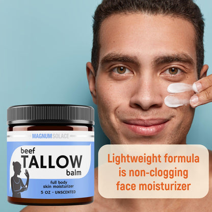 Magnum Solace Beef Tallow Balm for Skin – 5 oz Unscented Moisturizer for Dry & Sensitive Skin – 2-Ingredient Natural Hydrating Balm