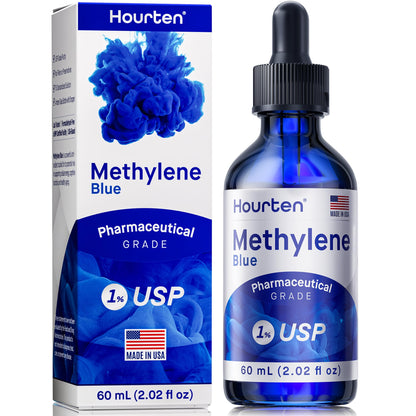 Methylene Blue Drops 1% USP Grade: Pharmaceutical Grade Blue Methylene Liquid Formula – 60 mL (2.02 fl oz) Amber Glass Dropper Bottle – Lab-Tested, Formaldehyde-Free, Made in USA