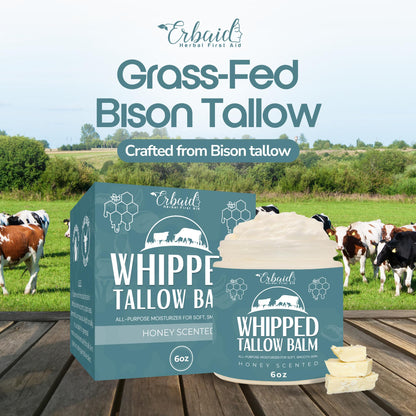 Beef Tallow Balm – Natural Grass Fed Whipped Tallow and Honey All Purpose Balm – Moisturizing Face and Body Lotion for Eczema, Cracked, Dry, Itchy, Irritated Skin – Skin Repair Skincare Made in USA