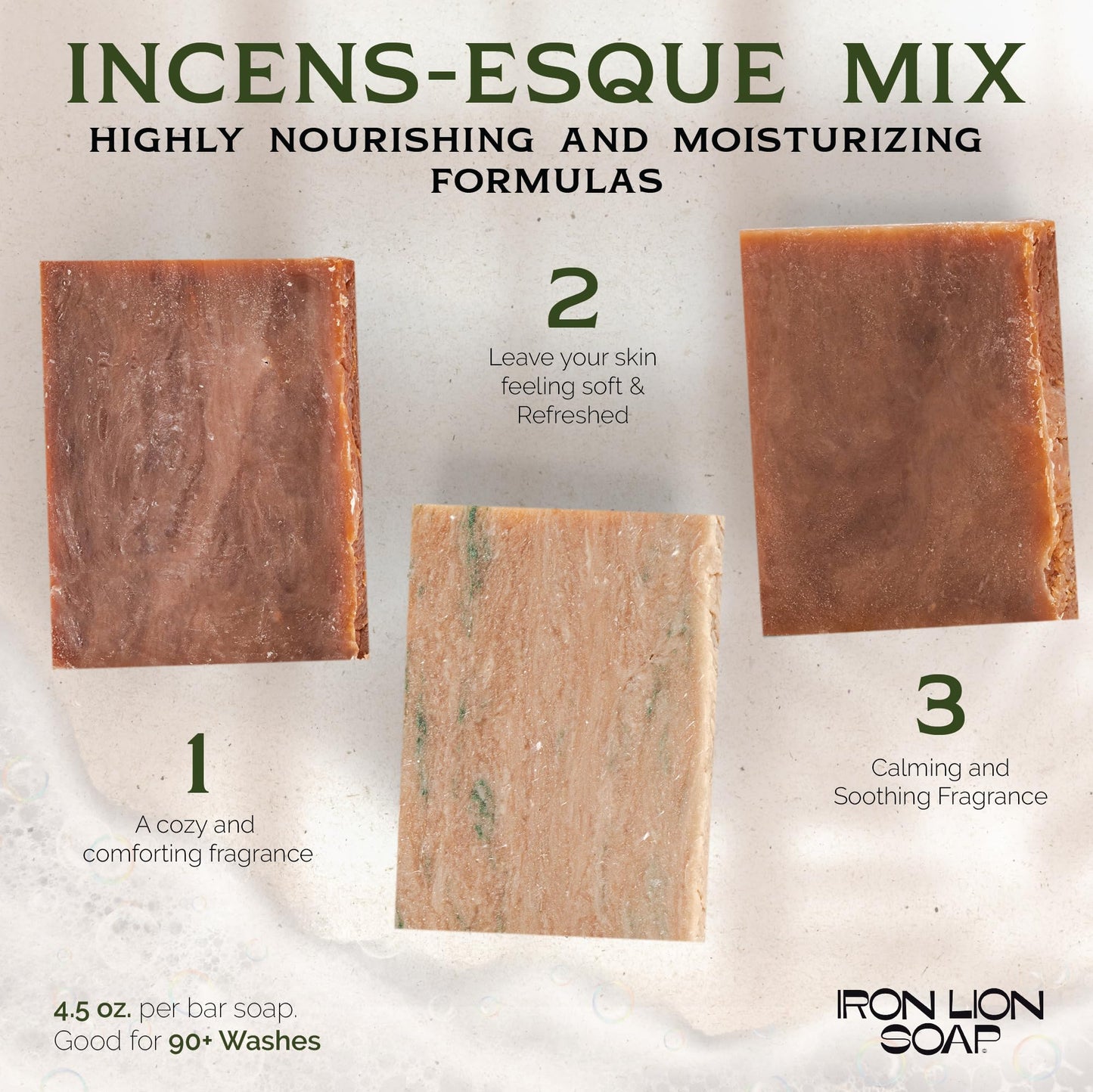 ILS Soap co - Incens-esque (Frankincense, Myrrh, Sandalwood) All Natural Bar Soap for All Skin Types - Plant Based, Cold Process and Handmade in the USA (3 Pack)