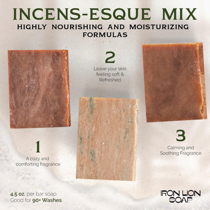 ILS Soap co - Incens-esque (Frankincense, Myrrh, Sandalwood) All Natural Bar Soap for All Skin Types - Plant Based, Cold Process and Handmade in the USA (3 Pack)