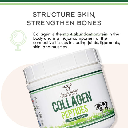 Collagen Peptides Powder - Hydrolyzed Collagen, Keto Safe - 16.08oz - Multi Type 1, 2, and 3 (Grass Fed Bovine Source)(Colageno Hidrolizado) Collagen Supplements for Women and Men by Double Wood