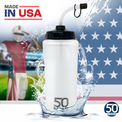 1 Liter Water Bottle with Straw | Hockey Water Bottle with Long Straw | Easy Squeeze Bottles + Built In Finger Grip | BPA-Free Sports Water Bottle for Football, Lacrosse & Boxing | Made in USA