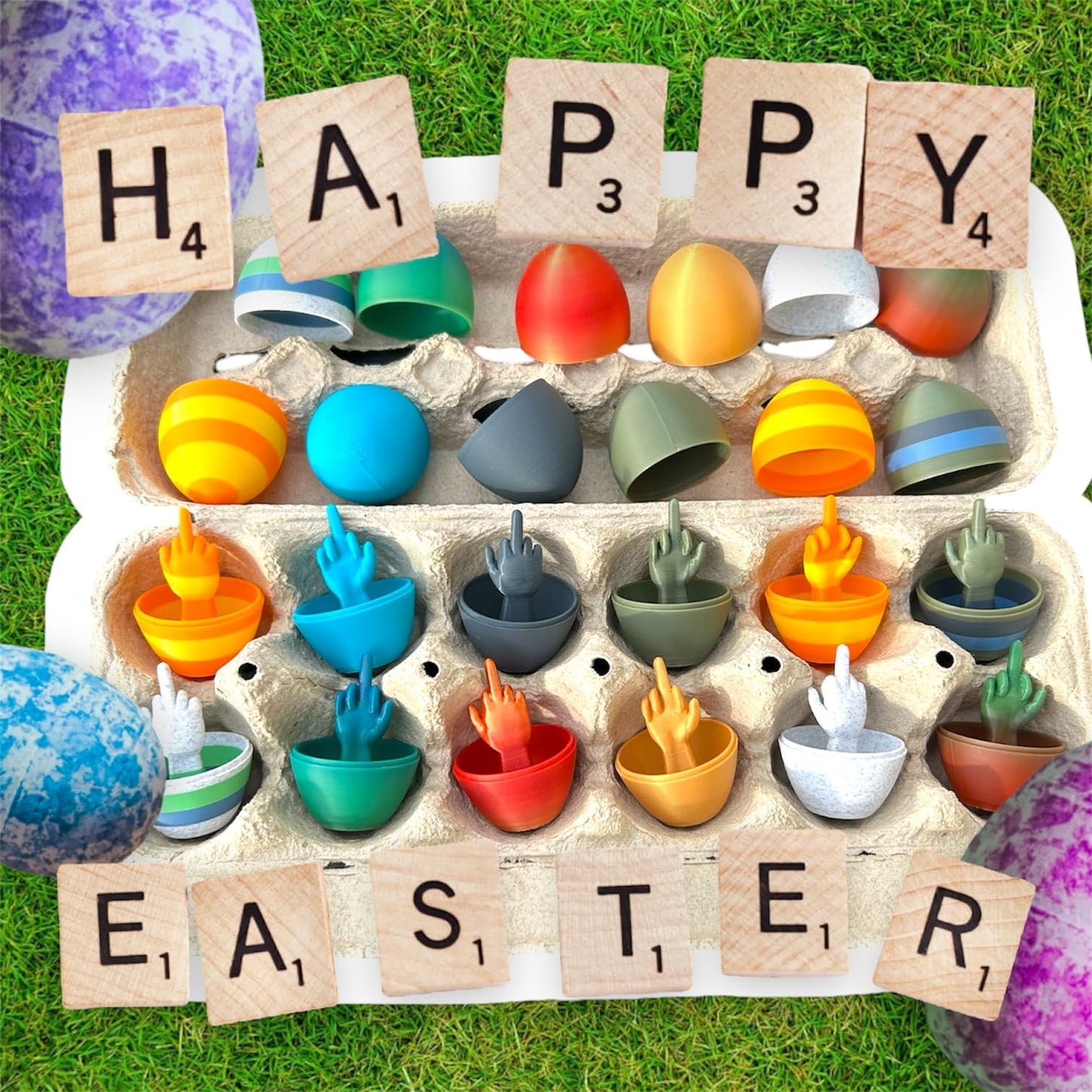 12 Pack of Middle Finger Easter Egg, Easter Gifts for Adults, Multicolored and Unique Designs, Perfect for Adult Easter Basket and Adult Easter Gifts