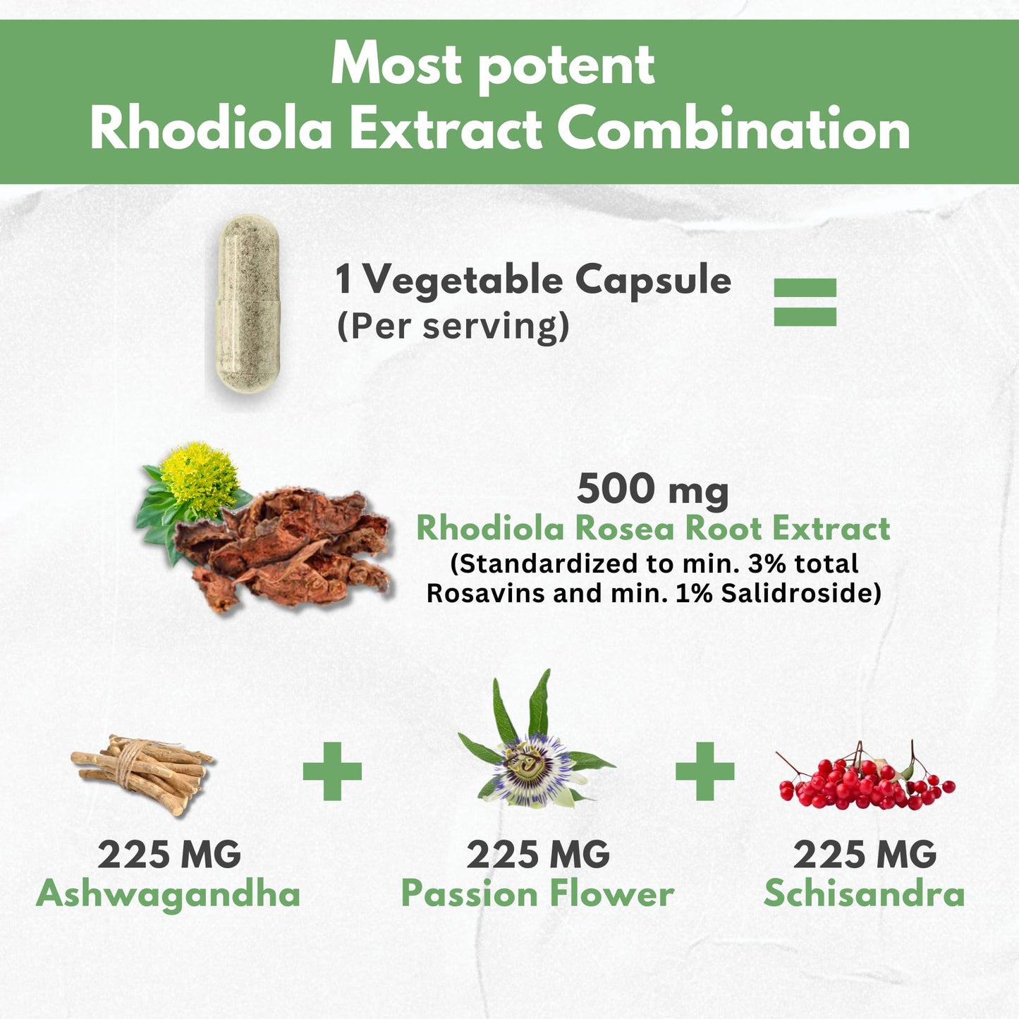 Rhodiola Rosea Supplement High Potency Extract 500mg - 3% Rosavins 1% Salidrosides with Ashwagandha Shisandra Passion Flower Herb Powder Capsules - Natural Way to Relieve Stress - Pills for Energy