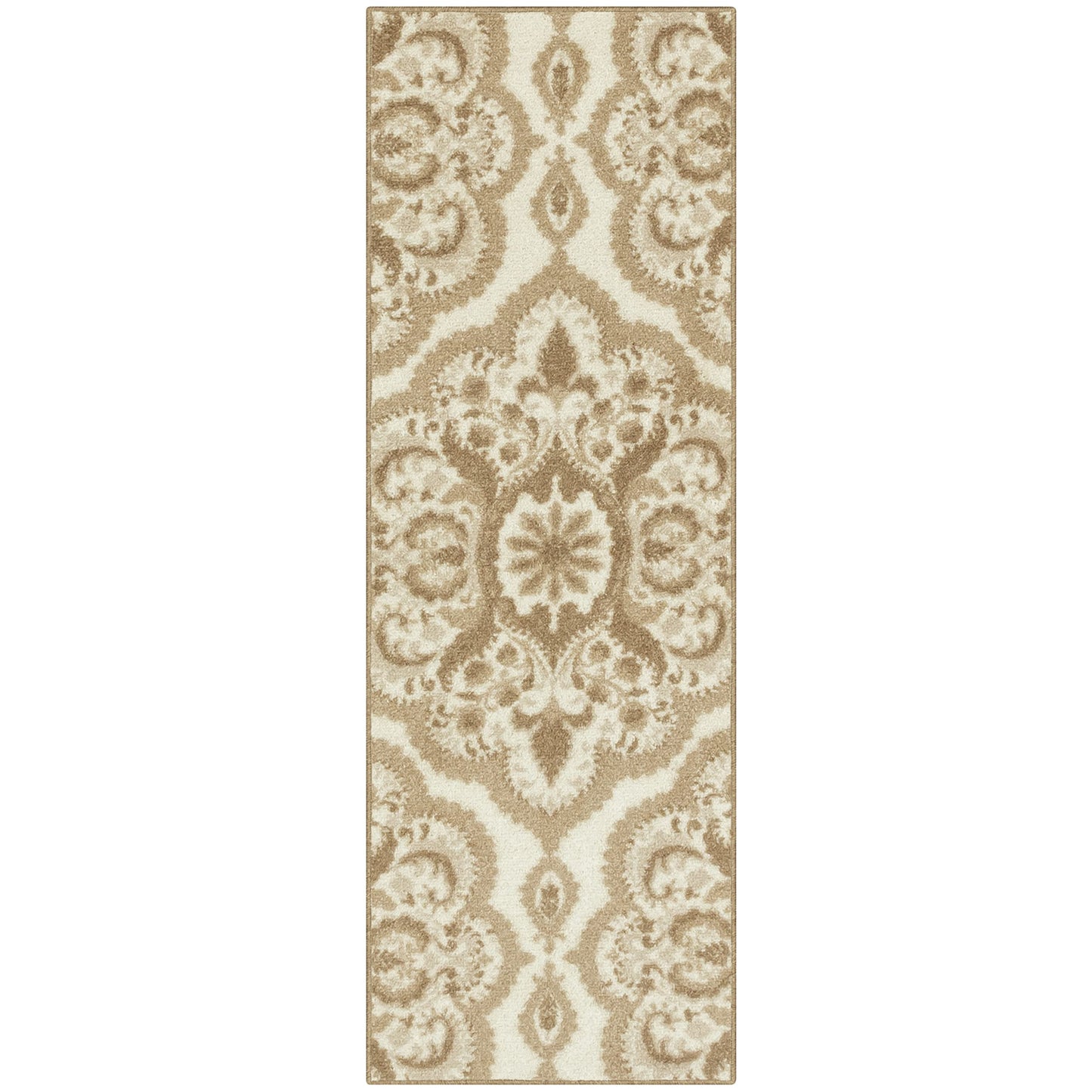 Maples Rugs Vivian Medallion Runner Rug - Made in USA - Washable, Non Slip, Indoor Carpet for Hallway, Kitchen, and Laundry Room, 1'8 x 5'', Beige