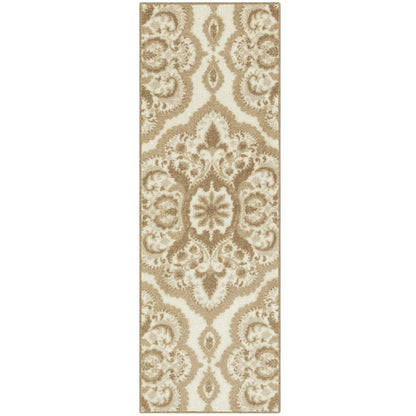 Maples Rugs Vivian Medallion Runner Rug - Made in USA - Washable, Non Slip, Indoor Carpet for Hallway, Kitchen, and Laundry Room, 1'8 x 5'', Beige