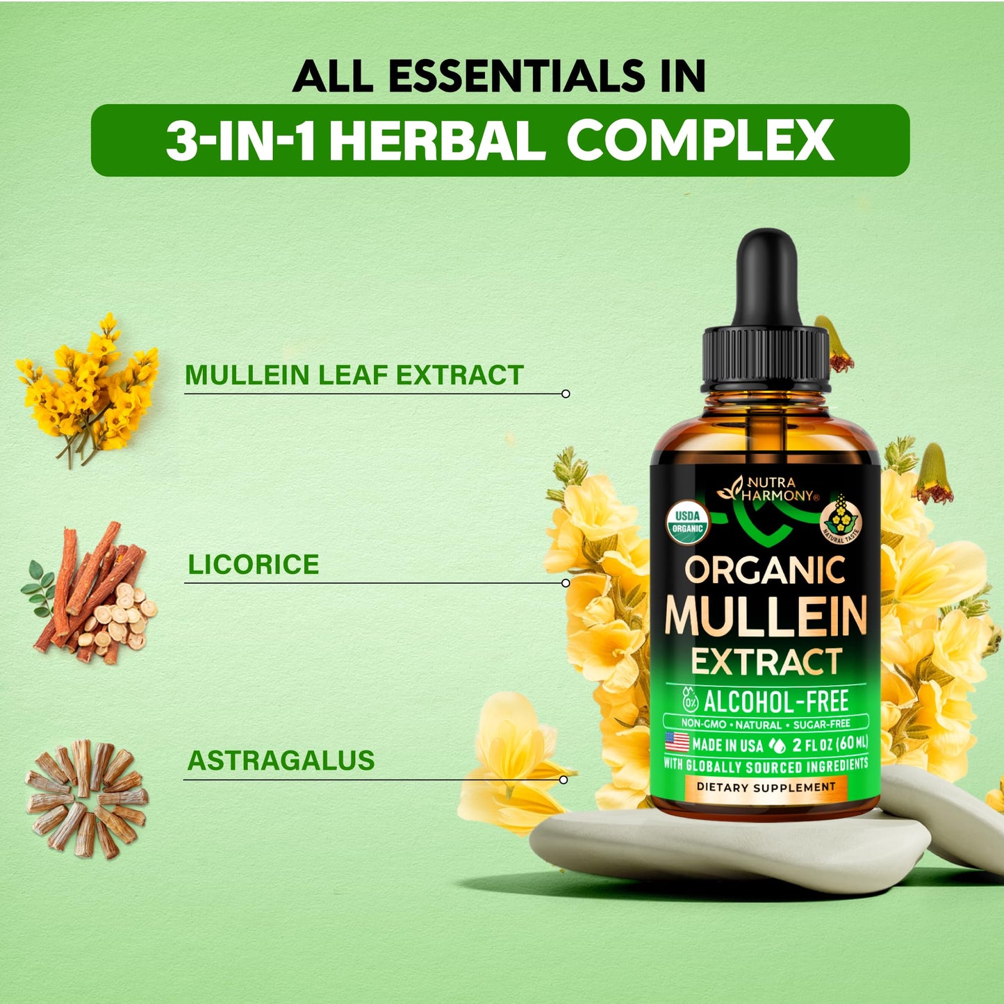 Mullein Drops for Lungs - USDA Organic Liquid - Mullein Leaf Extract Supplement - Made in USA - Lung & Bronchial Cleanse for Smokers - Respiratory Health Support - As Tincture, Tea, Pills - 2 fl oz