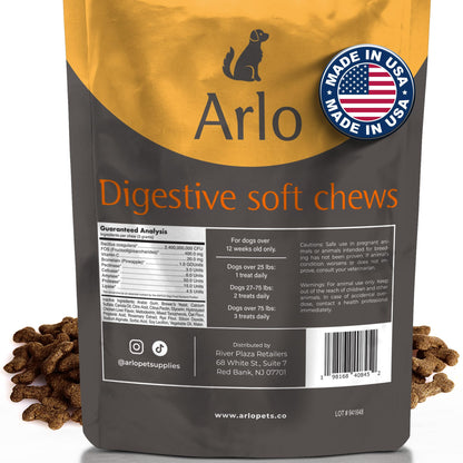 Arlo Pet Supplies Pre and Probiotics for Dogs & Puppies, Digestive Supplement, 60 Soft Chews, 2 Billion CFUs, Vitamin C, Supports Healthy Digestion, Helps Reduce Gas, Bloating, Irregularity