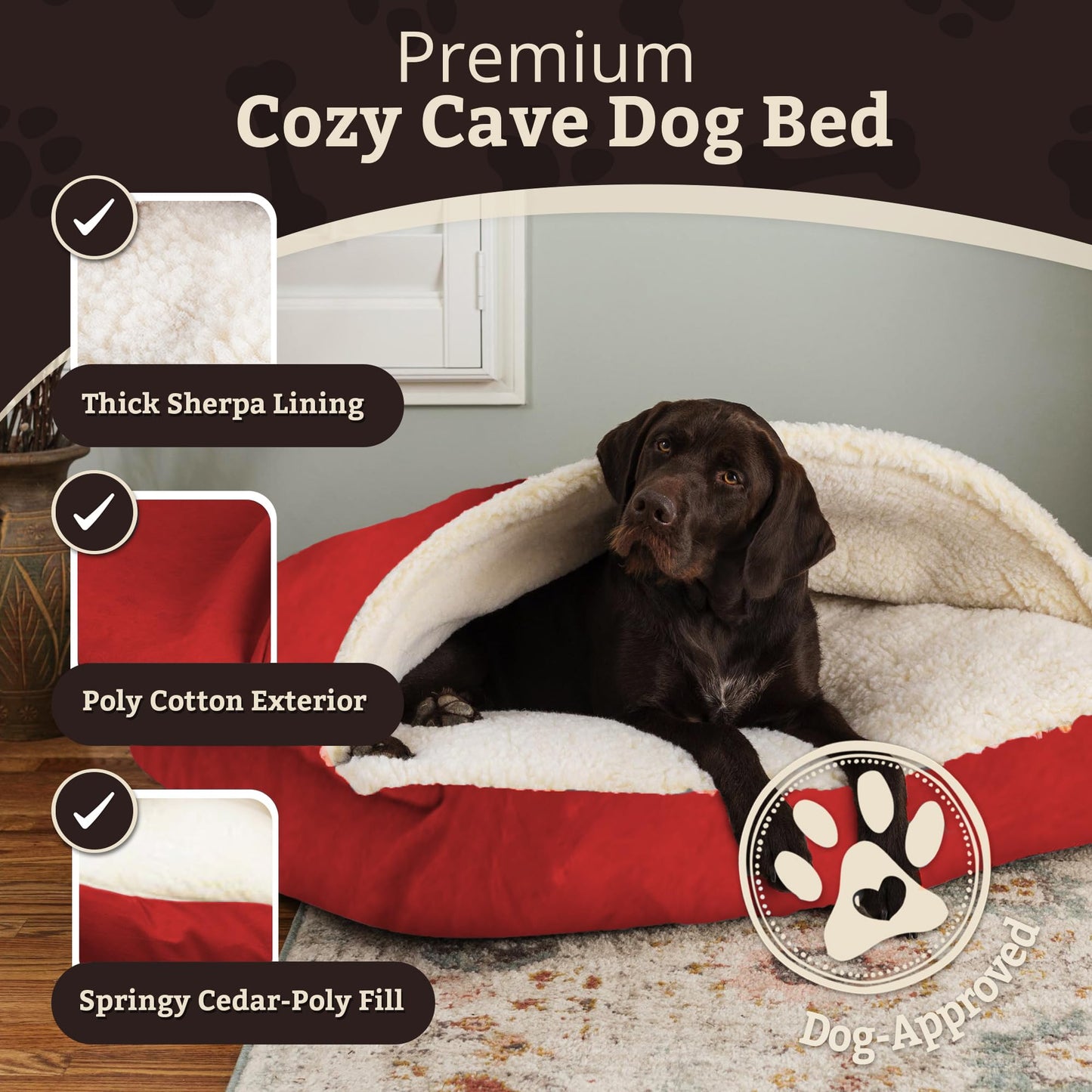 Snoozer Pet Products Rectangle Cozy Cave Dog Bed, Small, Red